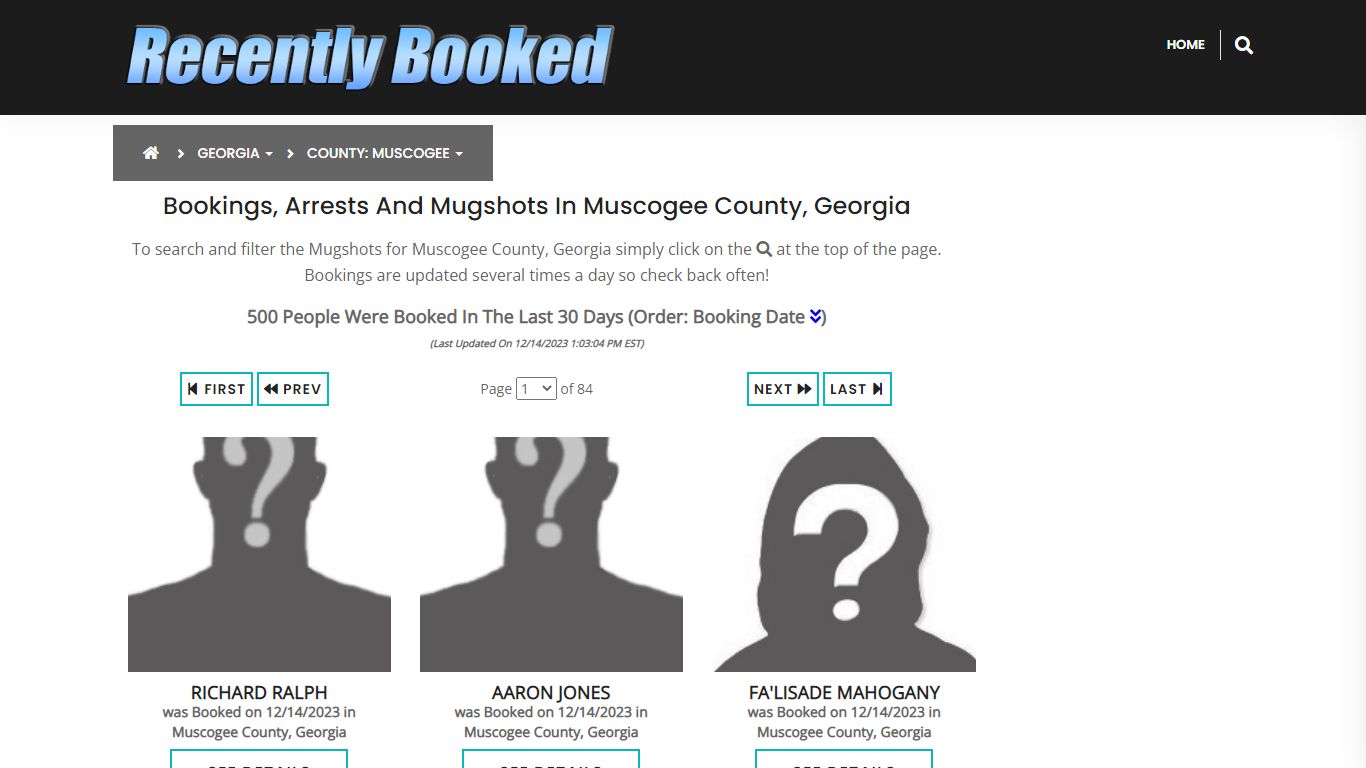 Recent bookings, Arrests, Mugshots in Muscogee County, Georgia